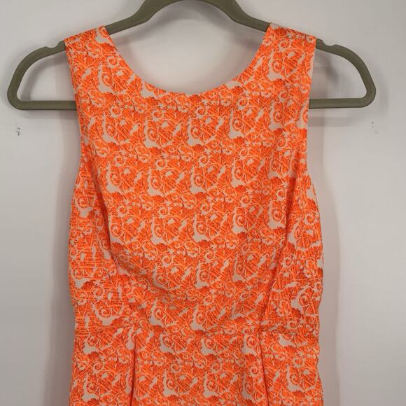 MM Couture Lace Back Sleeveless Sheath Dress Size Small Bright Orange Paisley - Picture 3 of 10